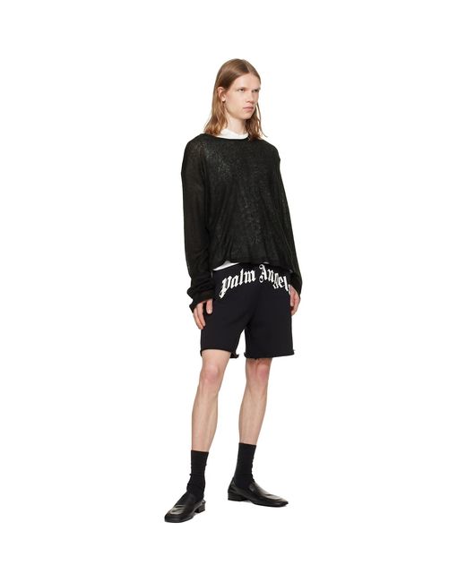 Palm Angels Black Curved Logo Track Sweat Shorts for men