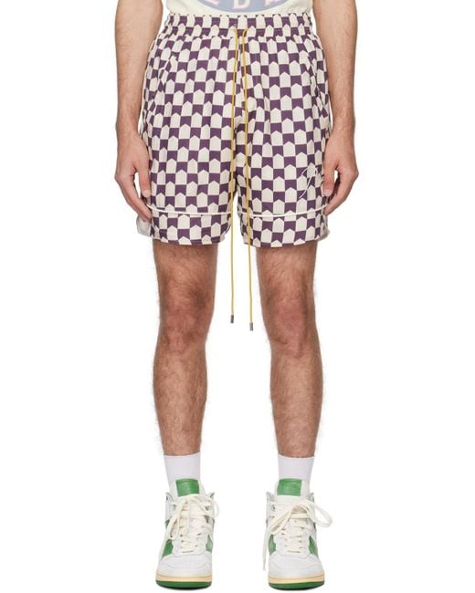 Rhude Red Off-white & Purple Check Shorts for men