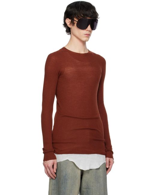 Rick Owens Red Brown Ribbed Sweater for men