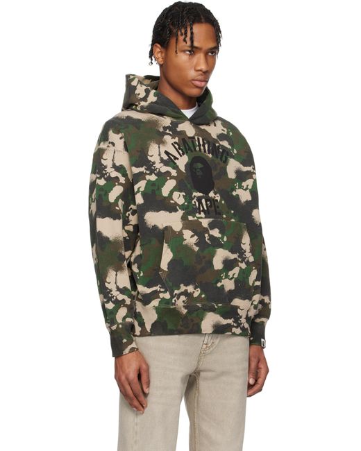 A Bathing Ape Black Khaki Map Camo Pullover Hoodie for men