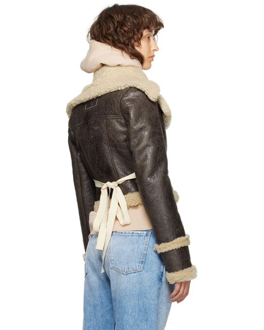 MM6 by Maison Martin Margiela Black Shearling Biker Jacket - Women's - Calf Leather