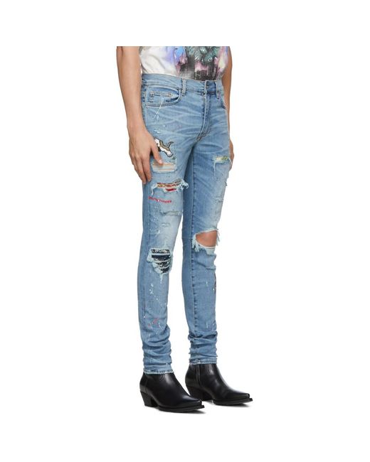 Amiri Denim Blue Art Patch Crane Jeans 