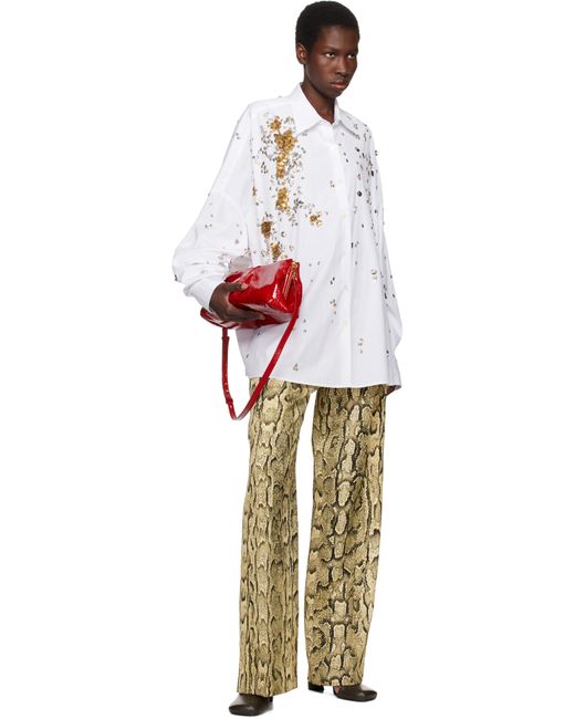 Dries Van Noten レッド エナメルレザー クラッチバッグ Red