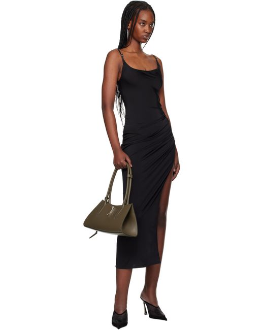 Mugler Black Asymetrical Buckled Strap Midi Dress