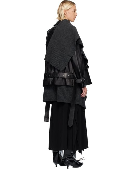Sacai Leather & Wool Knit Jacket Set in Black | Lyst