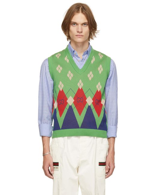 Gucci コットン グリーン Argyle ニット セーター カラー グリーン メンズ Lyst