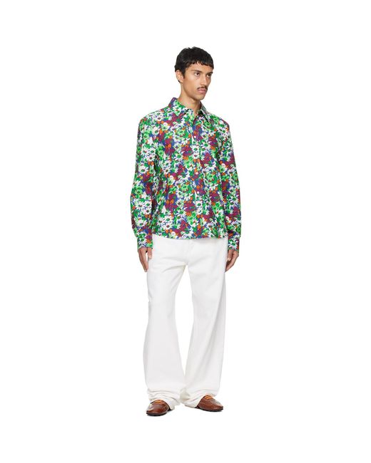 Marni Green Pop Flowers Print Shirt for men