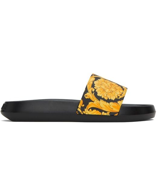 Versace Black Barocco Rubber Slides for men
