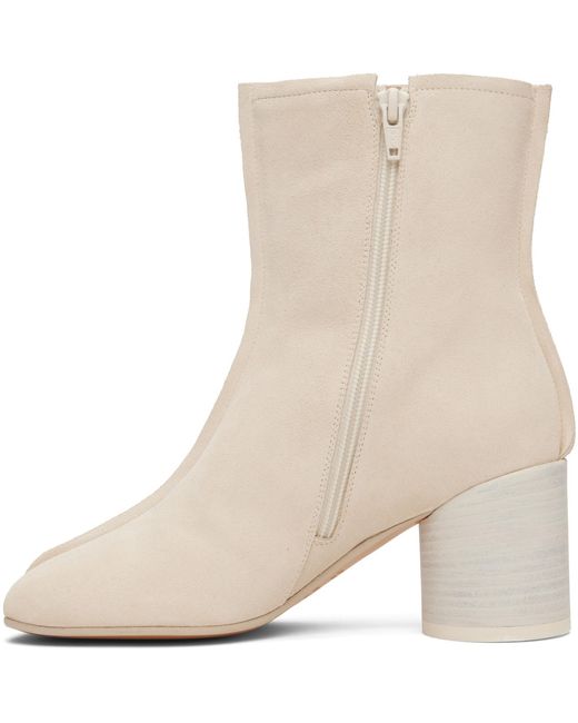 MM6 by Maison Margiela Natural Off- Suede Anatomic Stitch Toe Ankle Boots