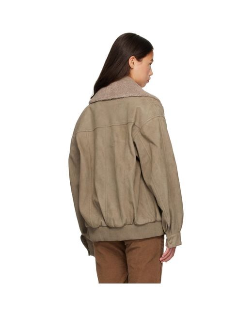 Stella McCartney Brown Vegan Suede Plush-Trimmed Jacket