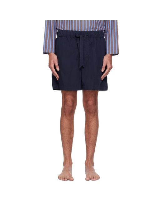 Tekla Blue Poplin Pyjama Shorts for men