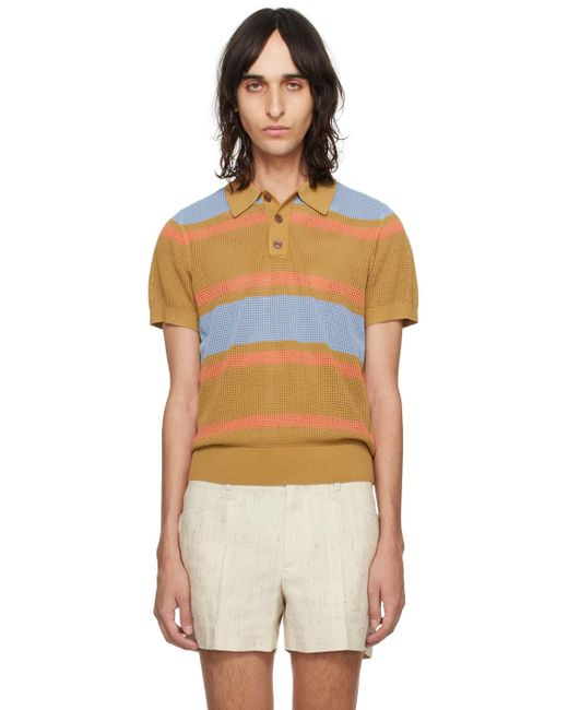 Dries Van Noten Orange Tan Striped Polo for men