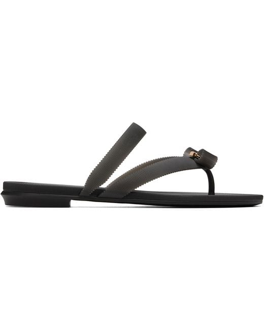 Ferragamo Black Vara Bow Jelly Thong Flat Sandals
