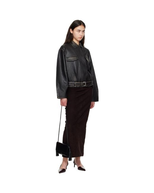 St. Agni Black Brushed Belted Leather Jacket