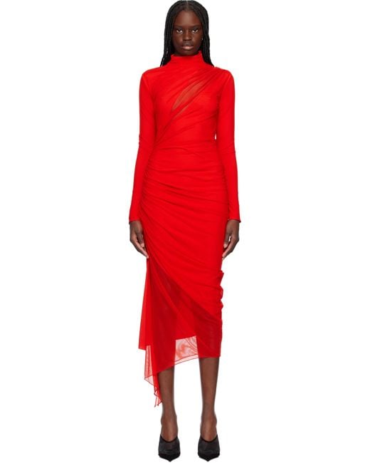 Mugler Asymmetrical Double-Layered Midi Dress