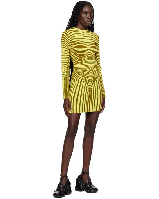 Jean Paul Gaultier Yellow Morphing Stripe Long Sleeve Sweater Dress