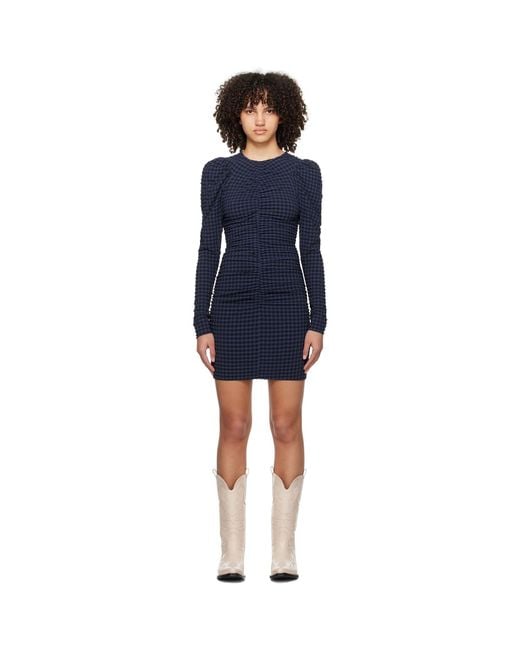 Ganni Blue & Black Ruched Minidress