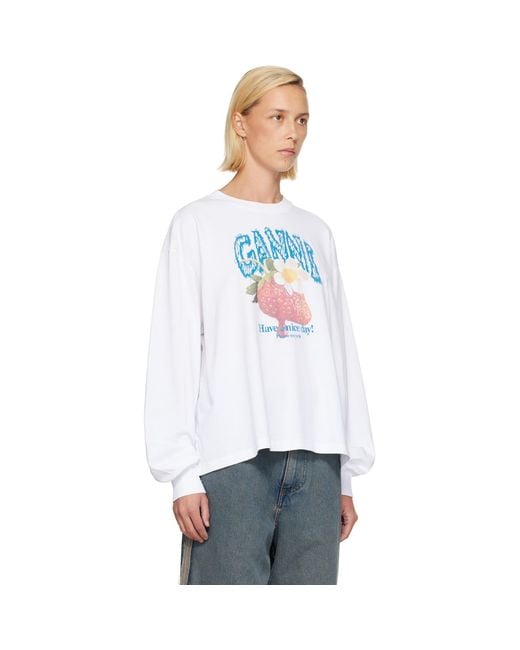 Ganni White Long Sleeve Strawberry T-Shirt