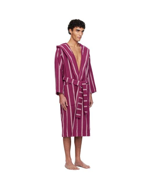 Tekla Red Terry Hooded Bathrobe for men