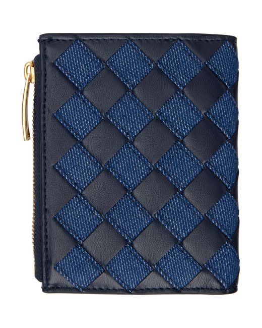 Bottega Veneta Blue Intrecciato Small Bi-Fold Wallet