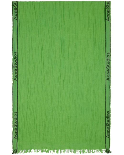 Acne Green Fringed Scarf for men