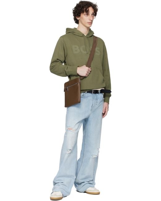 メンズ Boss ブラウン Envelope エンボスロゴ バッグ Brown
