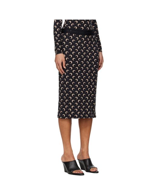 MARINE SERRE Black Moon Printed Jersey Midi Skirt