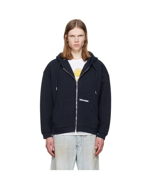 DSquared² Blue Logo Boyfriend Fit Zipped Hoodie for men