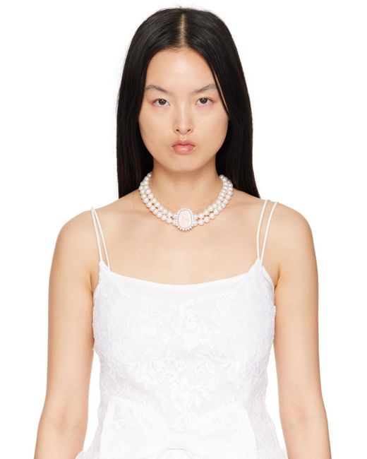 ShuShu/Tong White Embossed Double Layer Pearl Chain Necklace