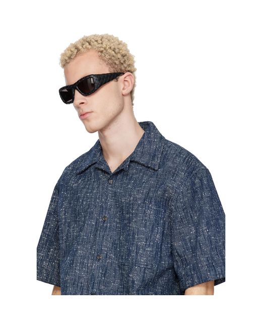Bottega Veneta Black Intrecciato Rectangular Sunglasses for men