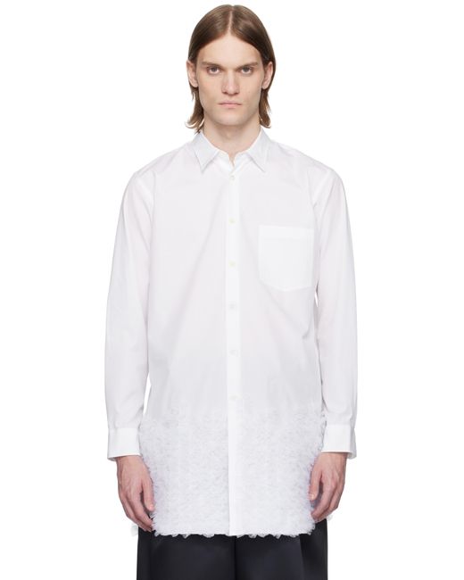 メンズ Comme des Garçons ホワイト コットンブロード＆ナイロンチュール シャツ White