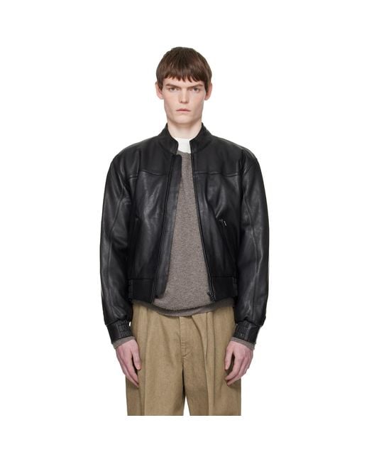 sunflower Black Leather Polo Biker Jacket for men