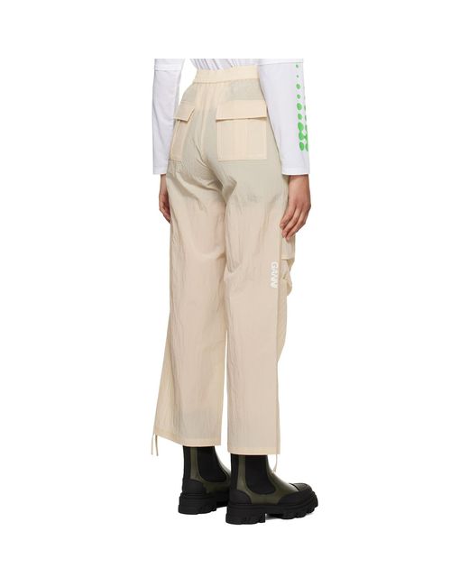 Ganni Natural Beige Light Tech Drawstring Pants