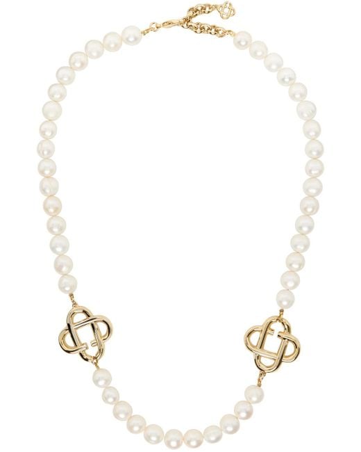 Casablancabrand White Medium Pearl Logo Necklace for men