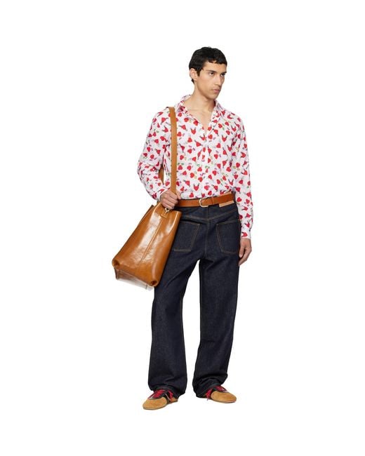 Moschino Red Print Lightweight Cotton Poplin Shirt for men