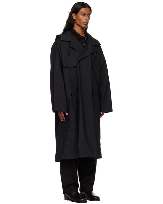 Lemaire Black Light Hooded Trench Coat for men