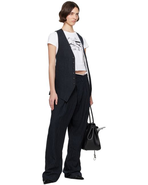 R13 Black Triple Pleat Crossover Trousers