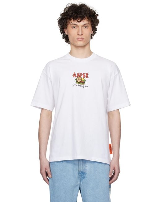 Aape By A Bathing Ape White 'Aaper' Graphic-Print Short Sleeve T-Shirt for men