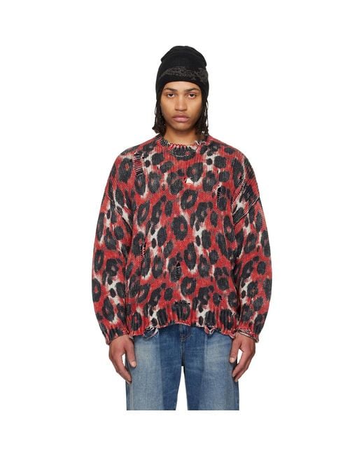 R13 Red Printed Oversized Sweater for men