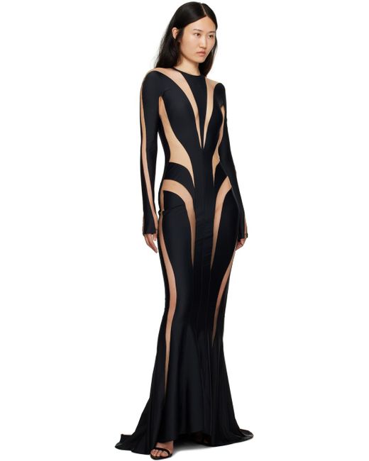 Mugler Black & Beige Spiral Maxi Dress