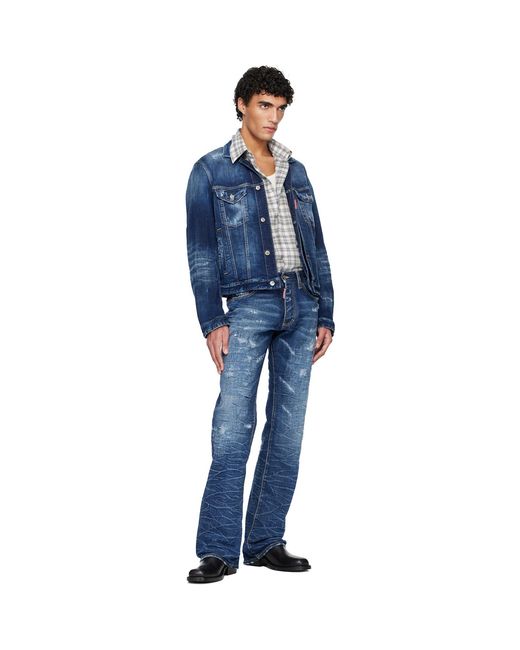 DSquared² Blue Dark Scratch Wash 'The American' Jeans for men