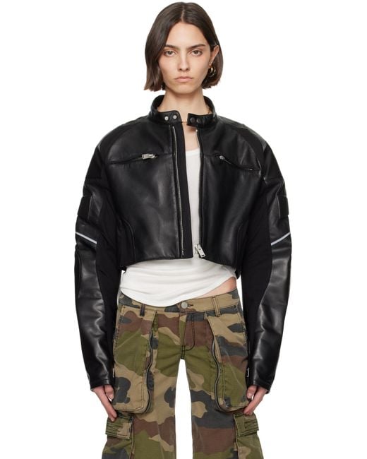 NVL-GARDE Black Cropped Moto Leather Jacket