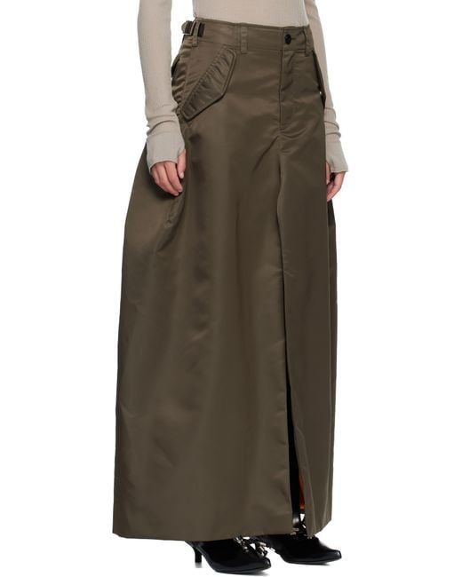 Sacai Green Khaki Nylon Twill Maxi Skirt