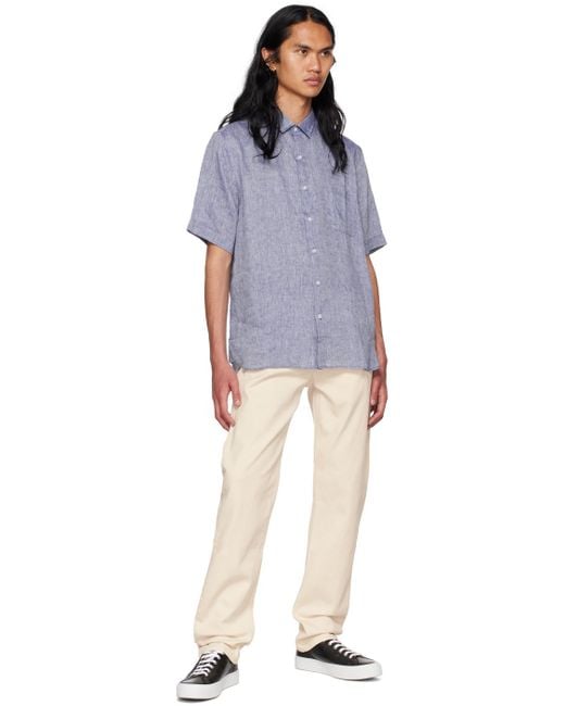 Sunspel Purple Blue Spread Collar Shirt for men