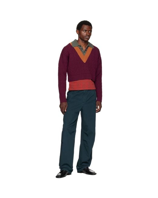 Dries Van Noten Blue Cotton Trousers for men