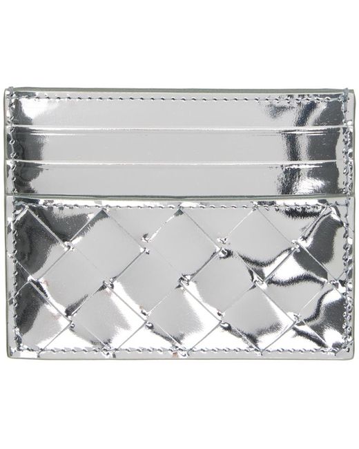 Bottega Veneta Metallic Silver Intrecciato Card Holder