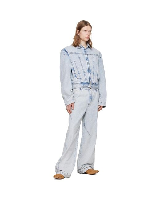 Louis-Gabriel Nouchi Blue Wide-Shoulder Zipped Denim Jacket for men