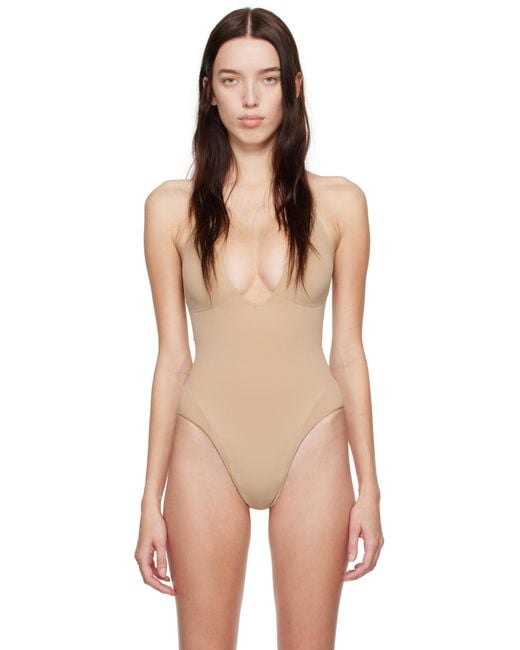 Skims Natural Seamless Sculpt Deep Plunge Thong Bodysuit