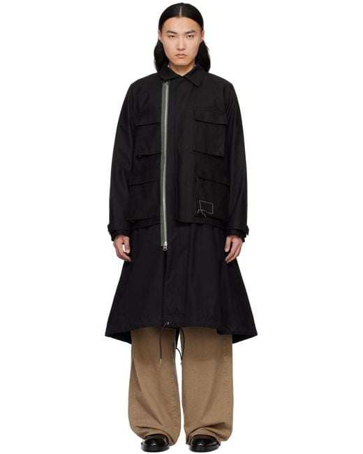 Sacai Black Wtaps Edition Cotton Back Satin Coat for men