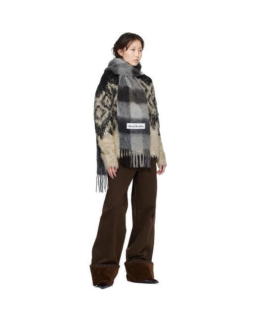 Acne Black Mohair Checked Scarf
